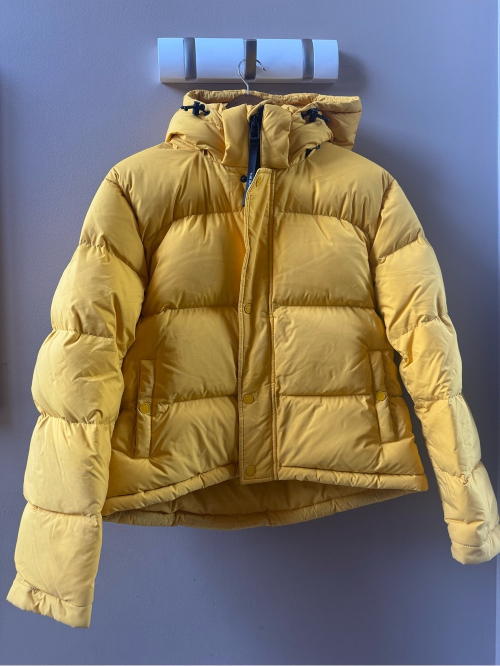 Aritzia Bright Yellow Hooded Shorty Puffer Jacket